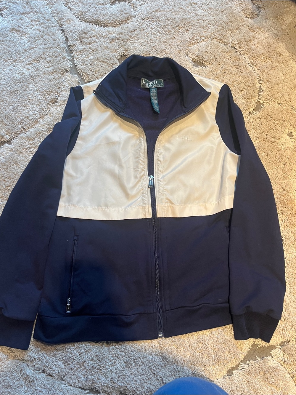Nautica Navy and Cream Colorblock Full-Zip Windbreaker Jacket